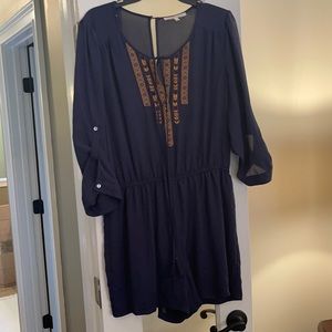 Navy romper with Aztec detail